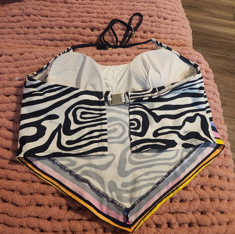 Trina Turk Zebra Print Halter Top with Colorful Trim - Picture 5 of 8